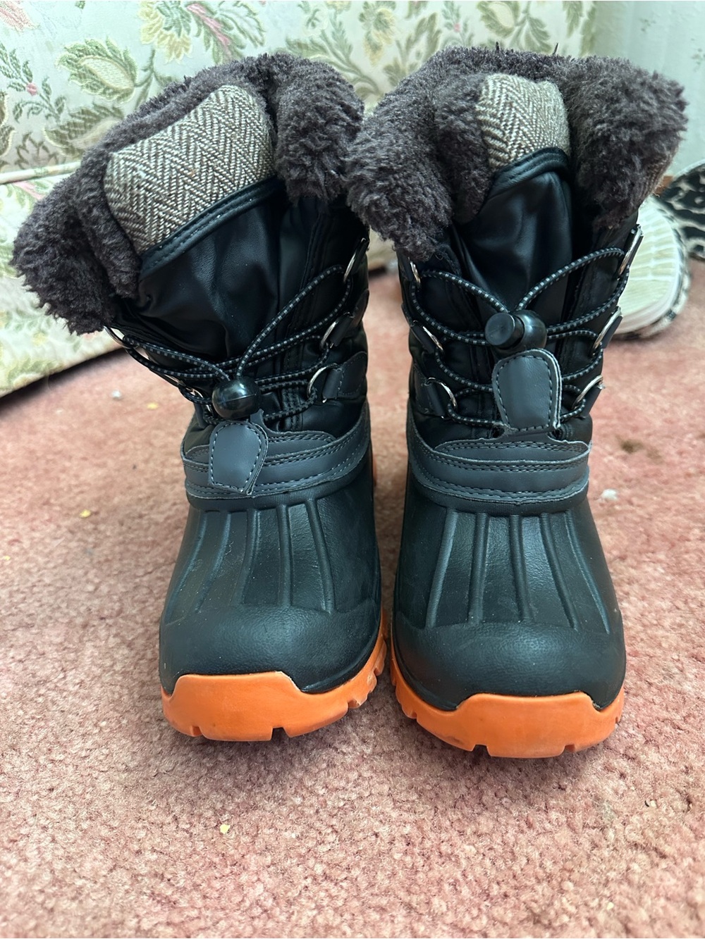Kids Black Winter Boots with Orange Sole